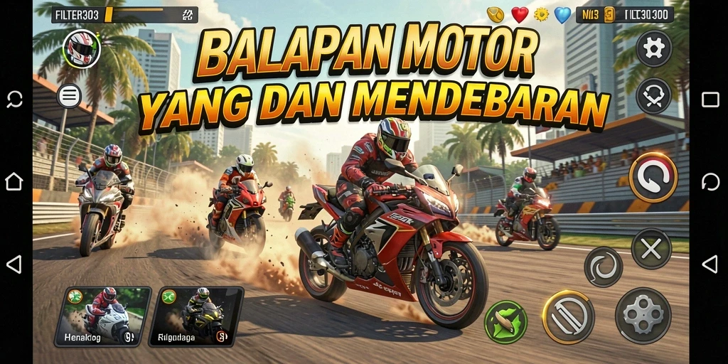 Tampilan menarik dari gameplay balapan motor di FILTER303.
