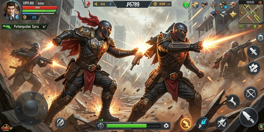 Screenshot JP6789 menampilkan aksi mendebarkan saat karakter bertarung melawan musuh.
