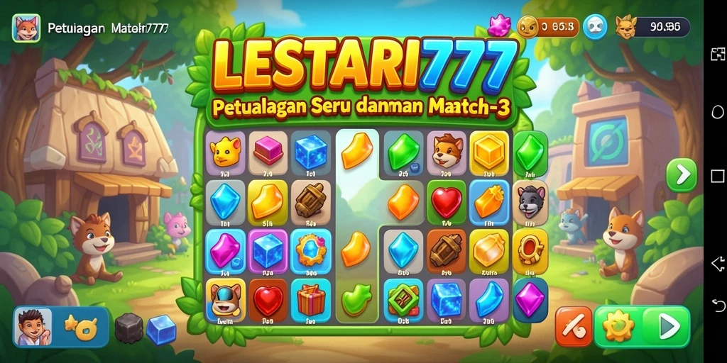 Screenshot gameplay <strong>LESTARI777</strong> menunjukkan momen mencocokkan permata yang seru.