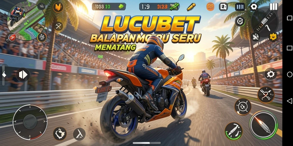 Tampilan gameplay seru dalam LUCUBET dengan adu motor cepat.
