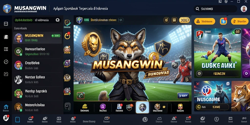 Screenshot utama MUSANGWIN yang menunjukkan fitur taruhan olahraga.