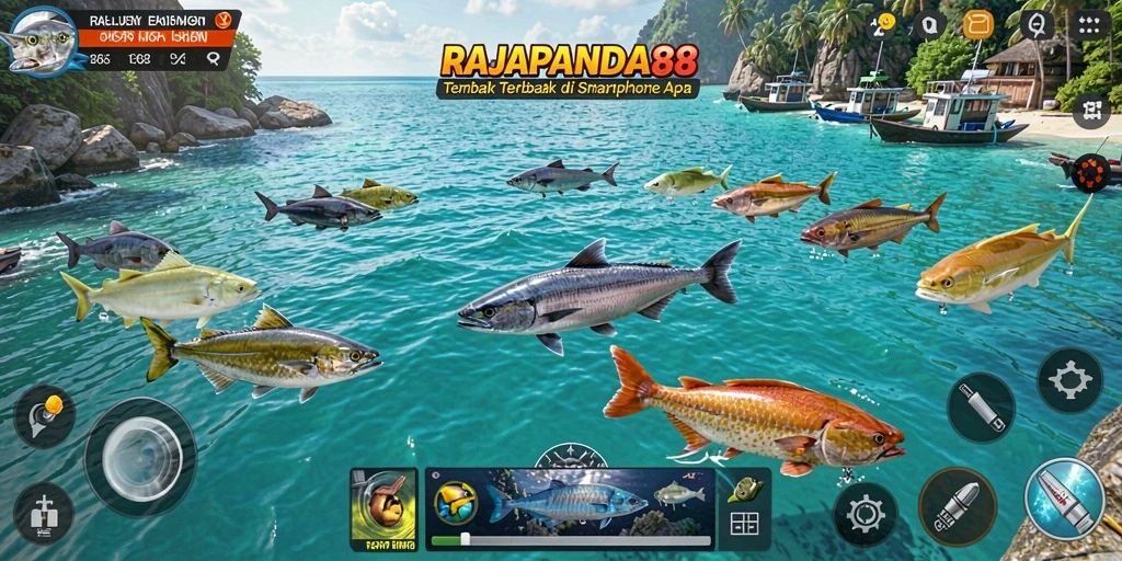 Screenshot gameplay RAJAPANDA88 menampilkan aksi menangkap ikan yang seru.