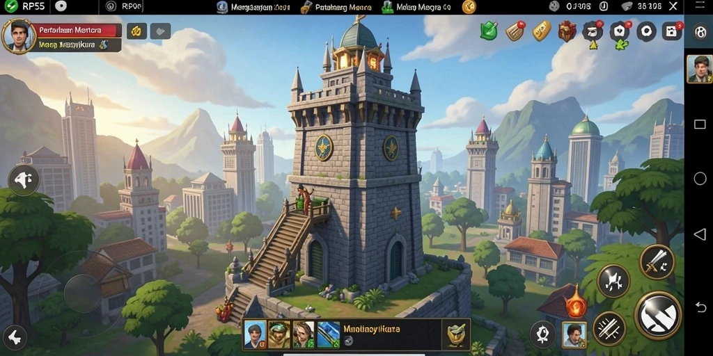 Screenshot RP55 menampilkan aksi seru dalam pertahanan menara.