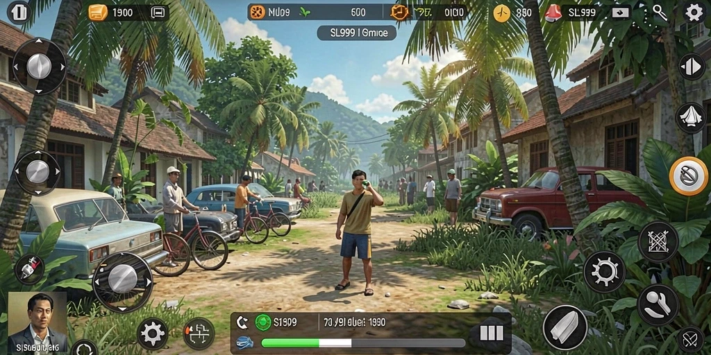 Screenshot gameplay SL999 menampilkan momen interaksi antar karakter.